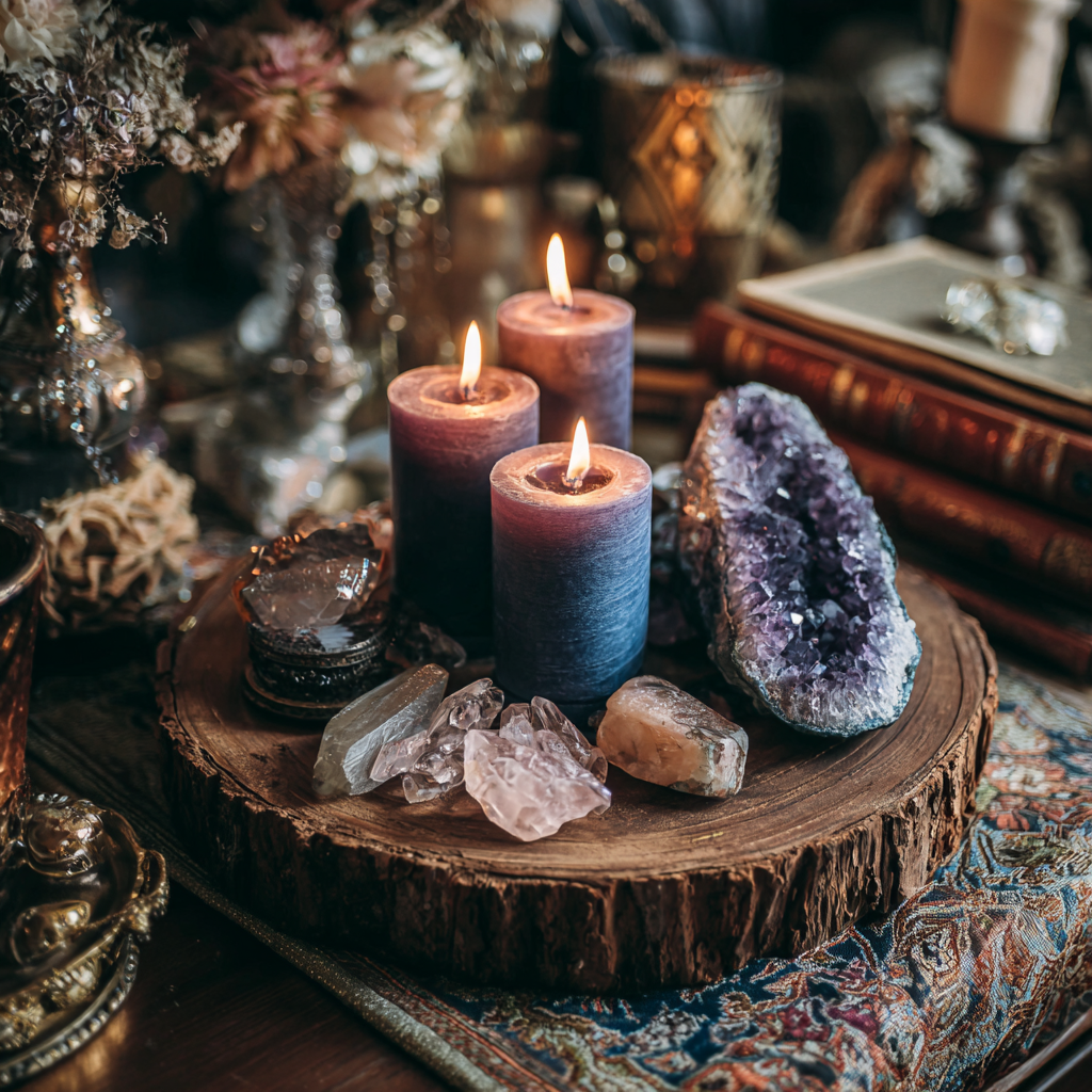 u8995874291_boho_witch_alter_with_candles_and_crystals_magic__b9f68303-61ec-43ff-90b9-96c6d9f9b5d4_0